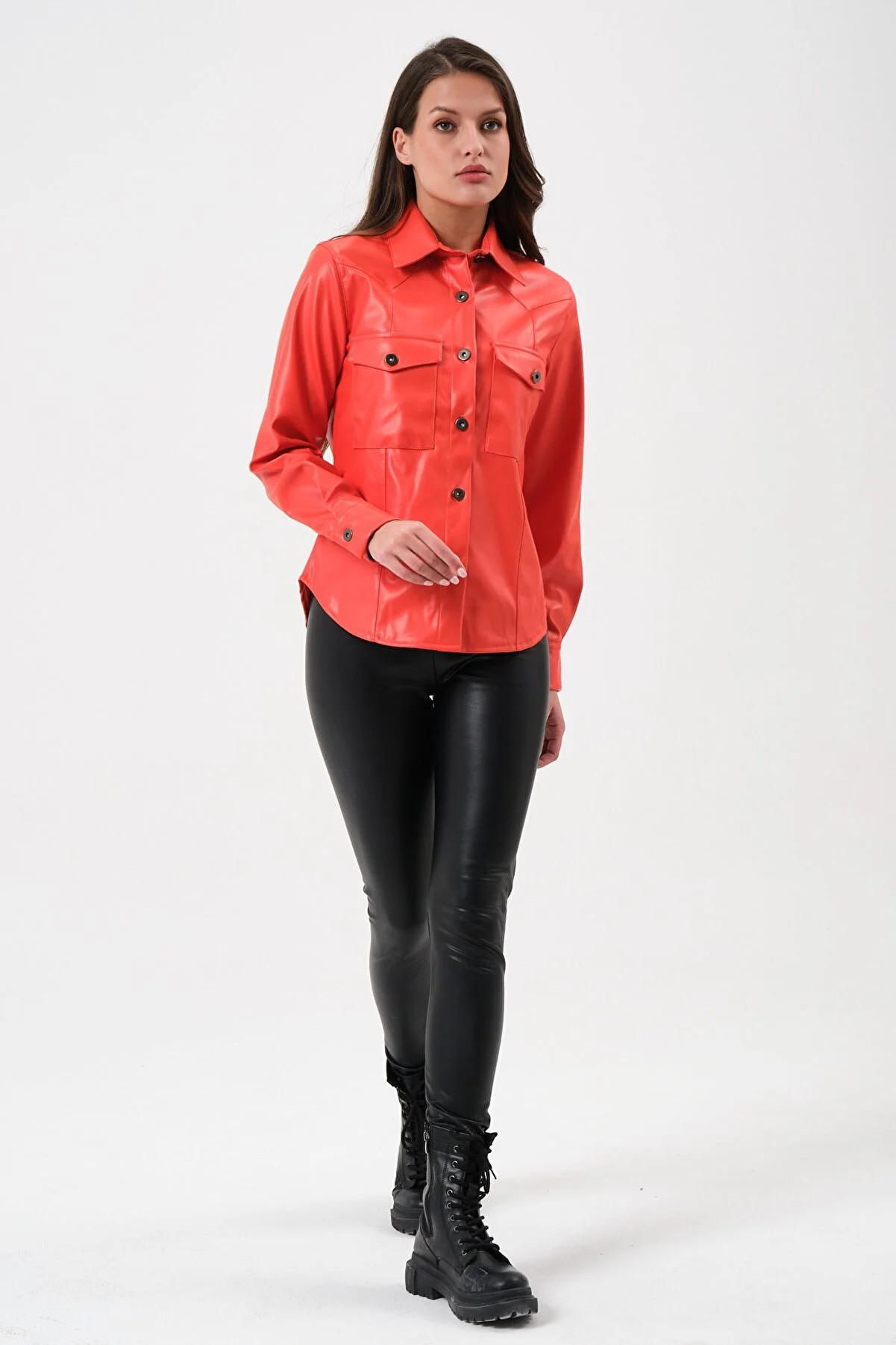 Women's Two Pocket Leather Shirt