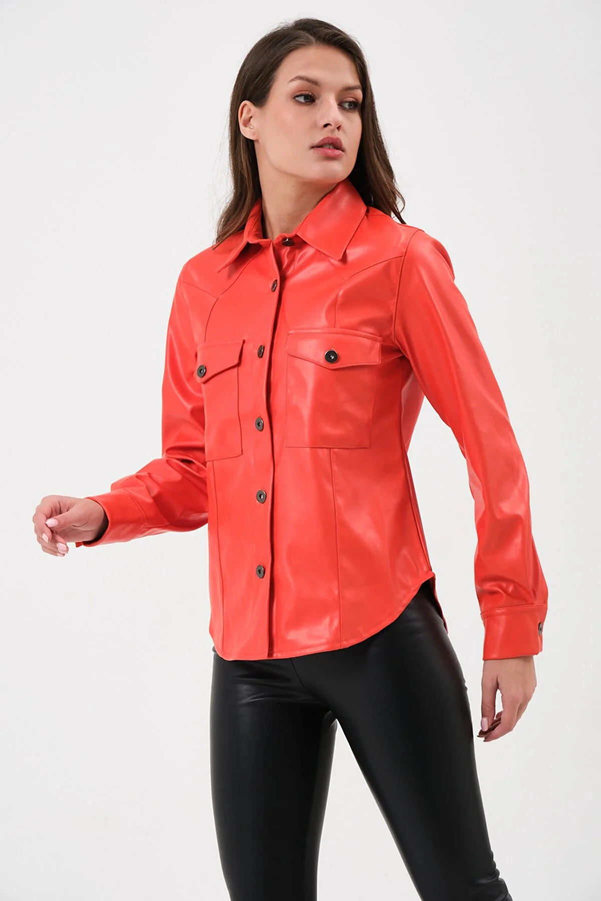 Women's Two Pocket Leather Shirt