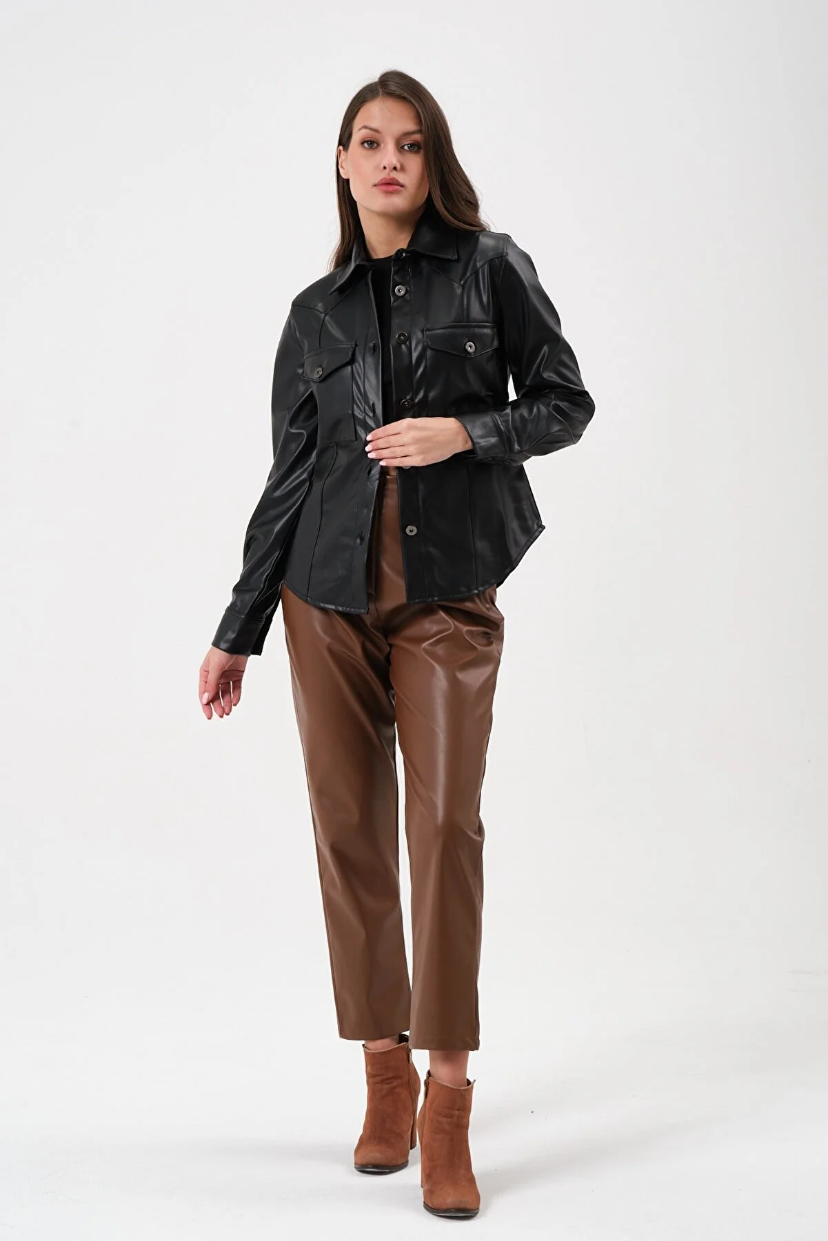 Women's Two Pocket Leather Shirt