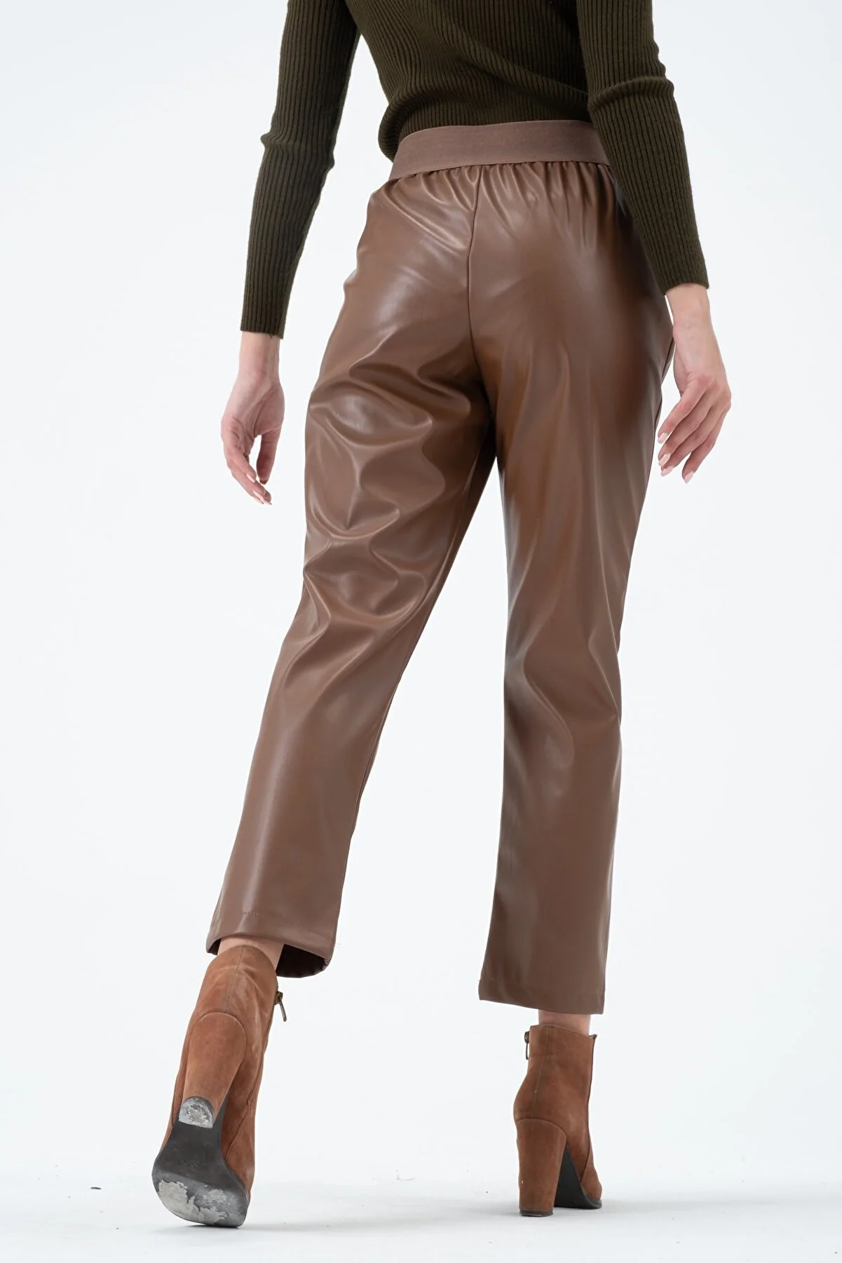 Women's High Waist Elastic Leather Pants
