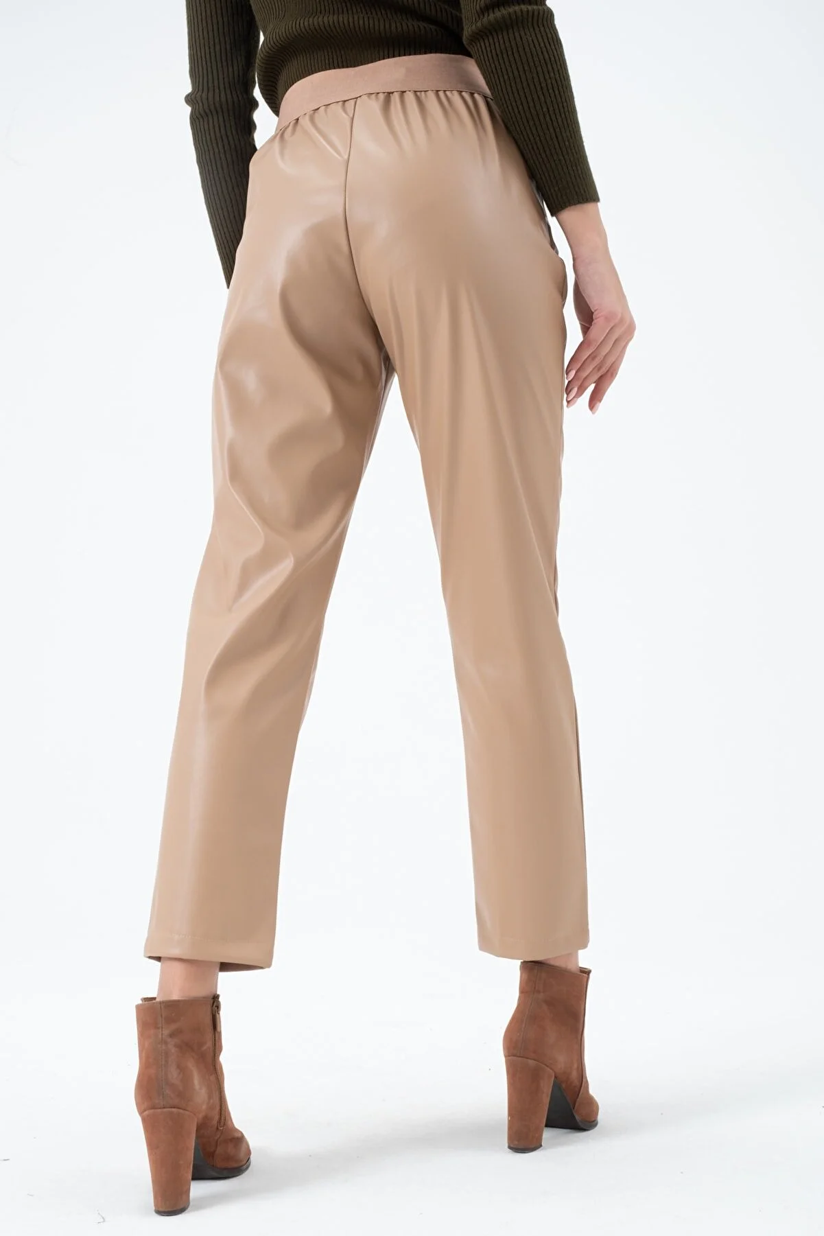 Women's High Waist Elastic Leather Pants
