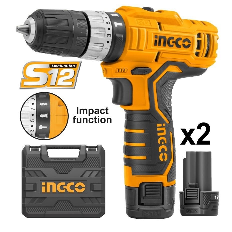 Ingco Cordless Li-Ion Impact Drill 12V