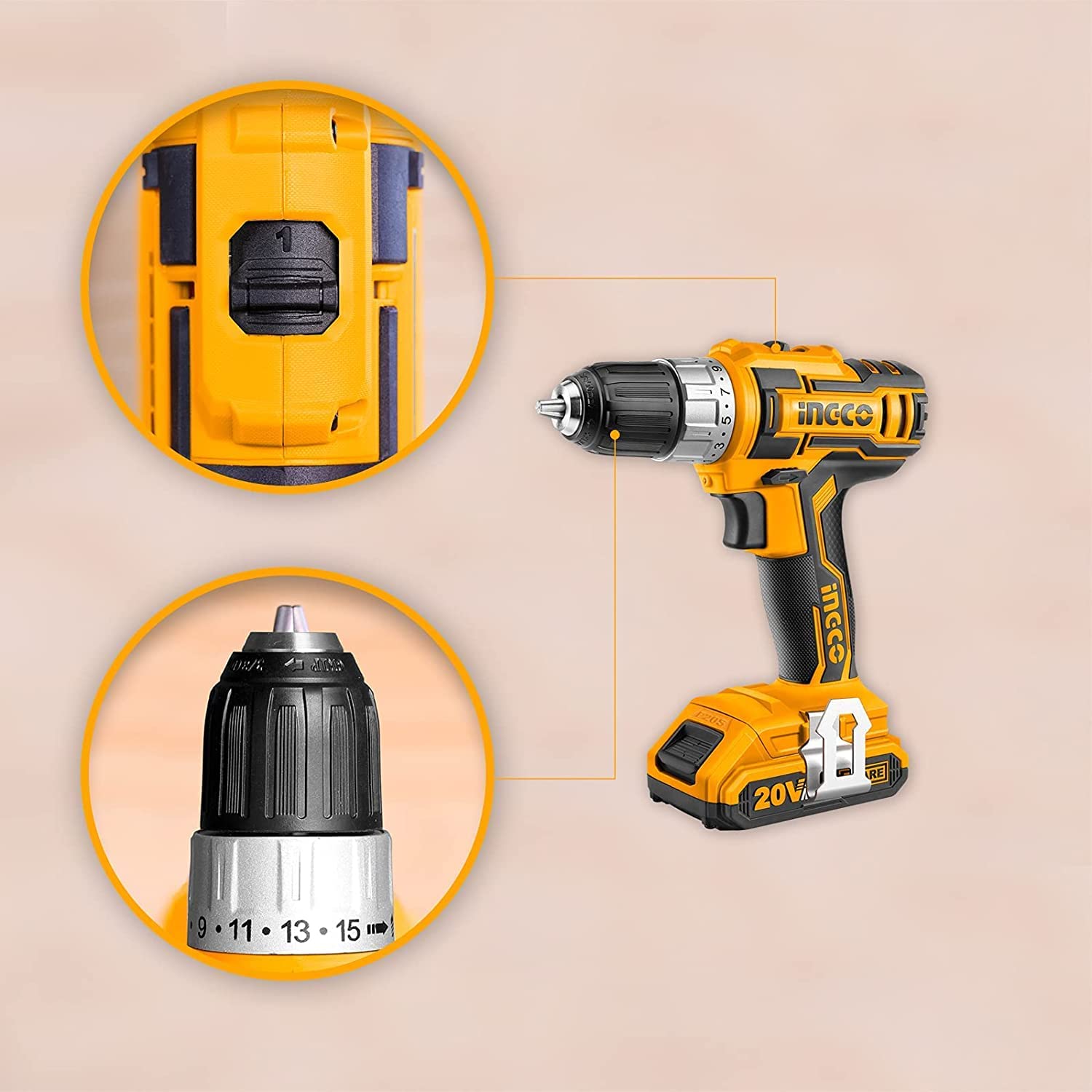 Ingco lithium-ion cordless drill set