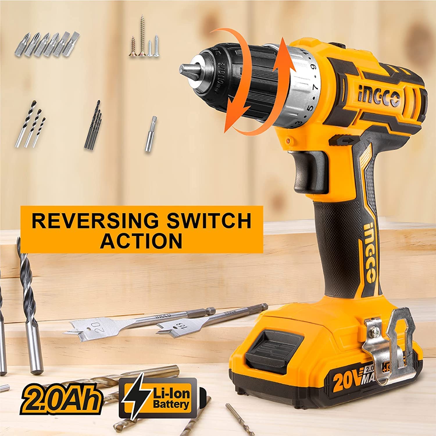 Ingco lithium-ion cordless drill set