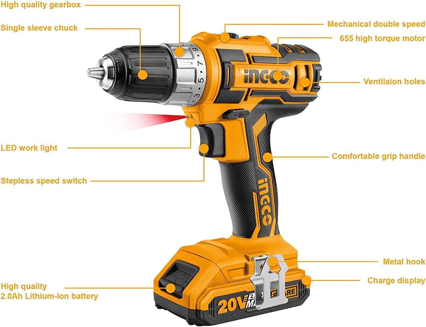 Ingco lithium-ion cordless drill set