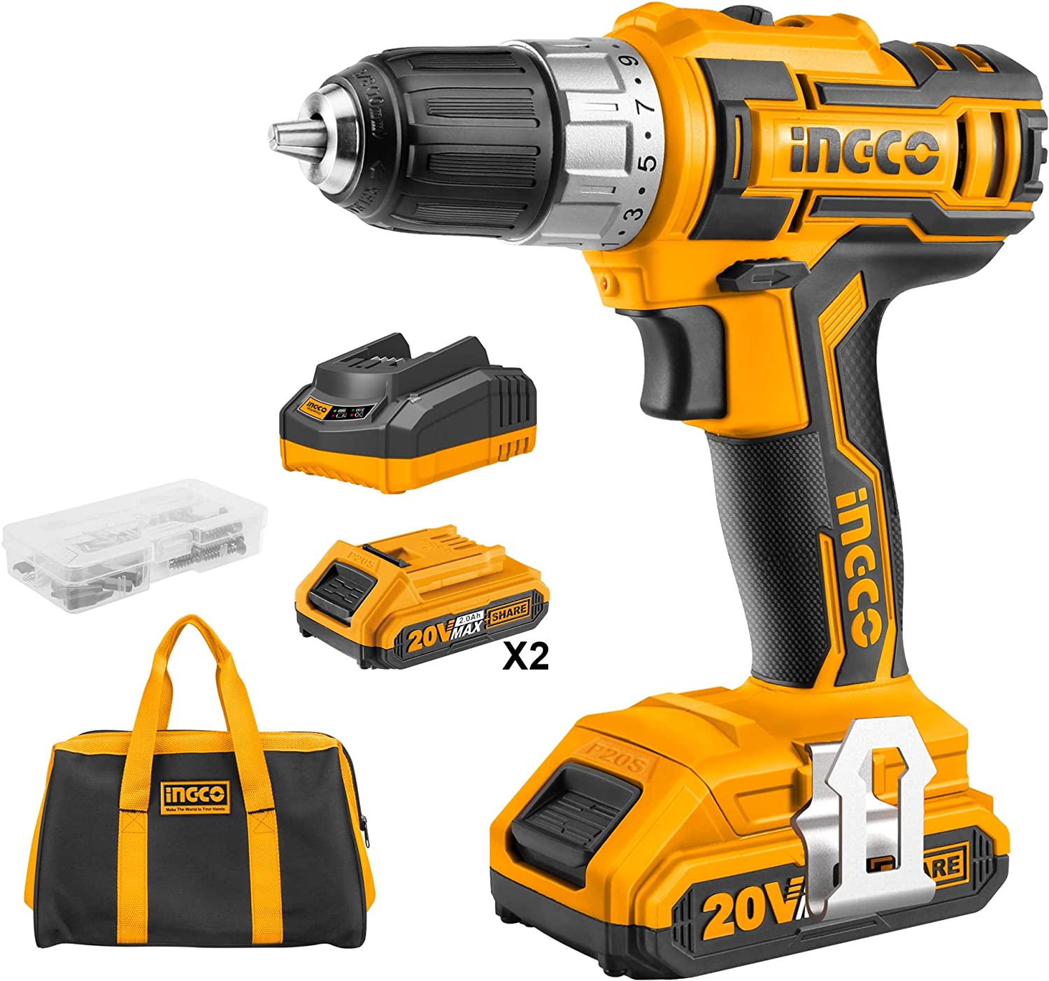 Ingco lithium-ion cordless drill set