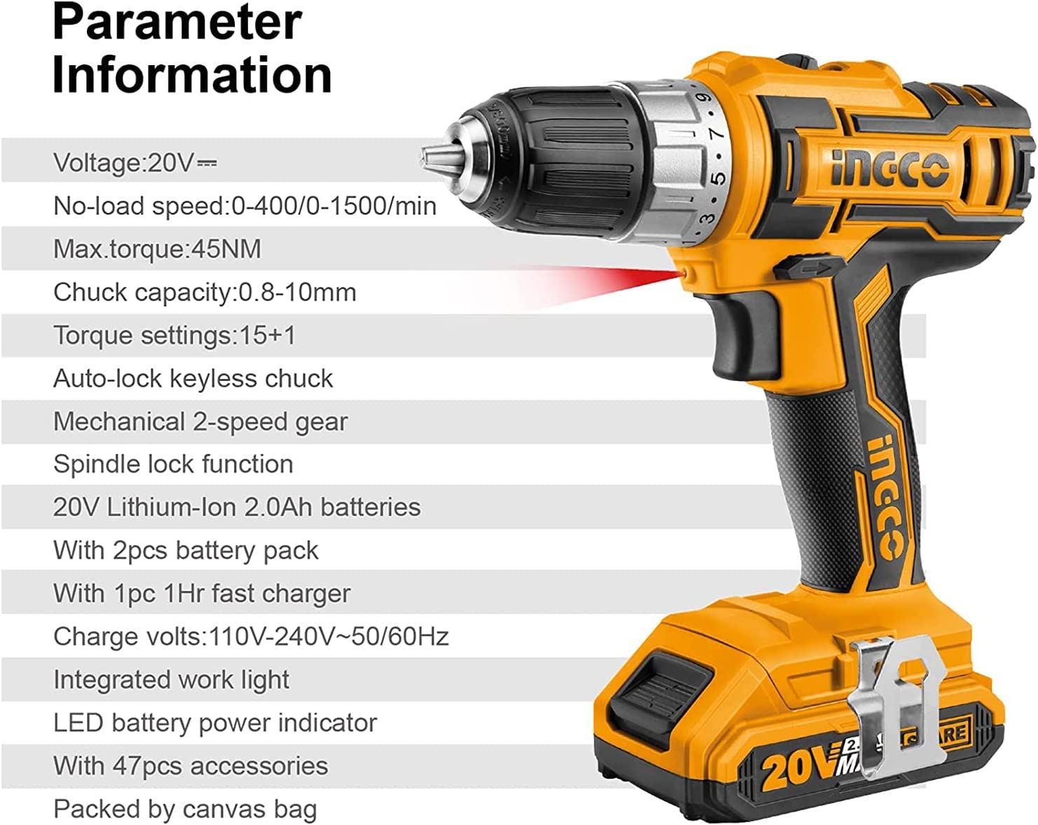 Ingco lithium-ion cordless drill set
