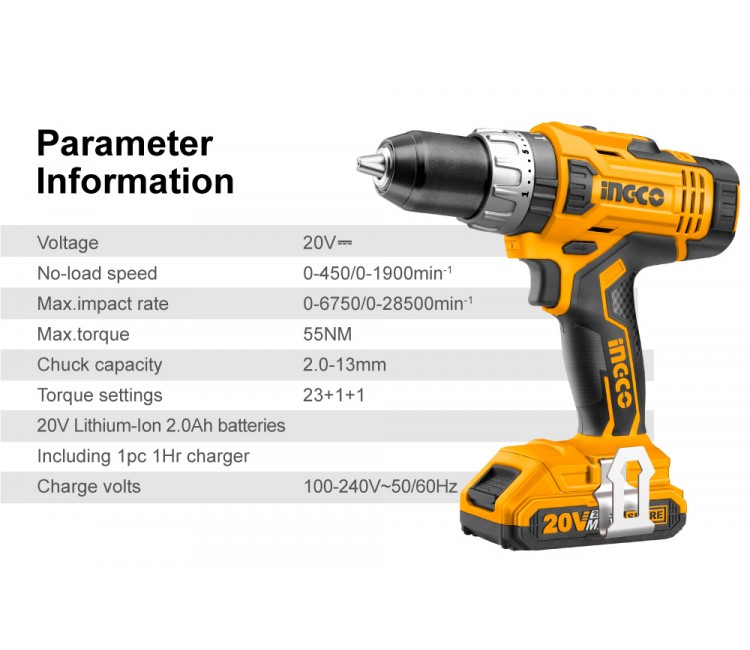 Ingco tools lithium-ion impact drill