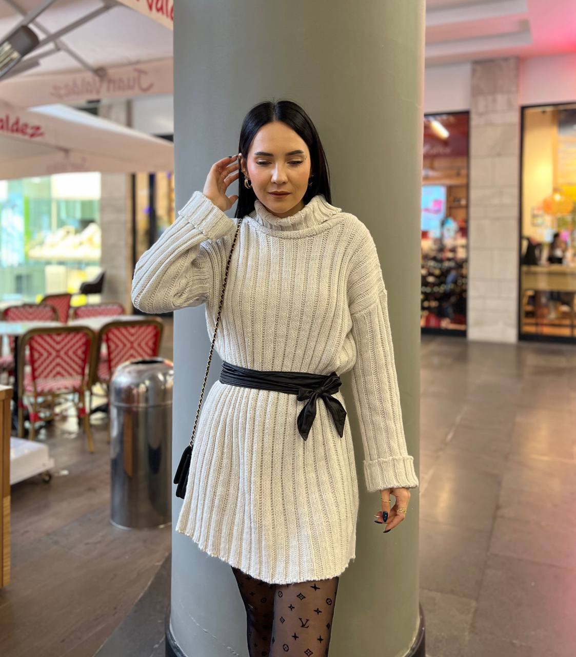 Womens Knitted Dress Turtleneck Sweater Dress