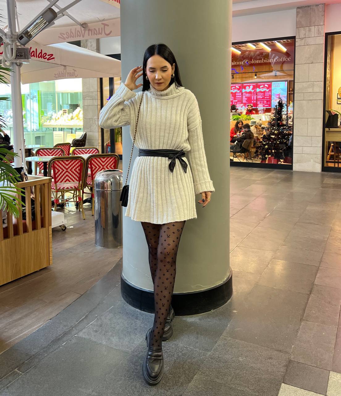 Womens Knitted Dress Turtleneck Sweater Dress