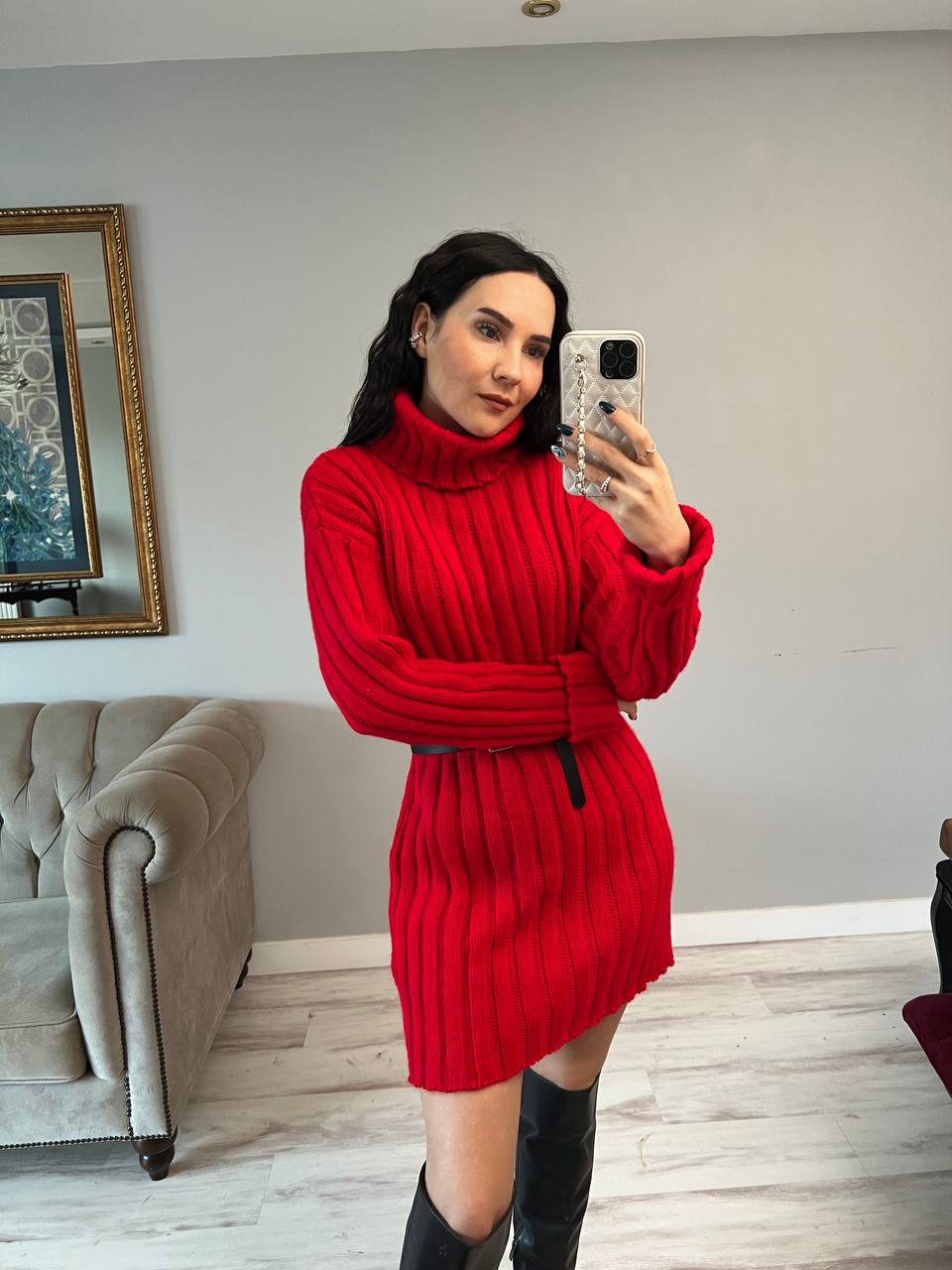 Womens Knitted Dress Turtleneck Sweater Dress