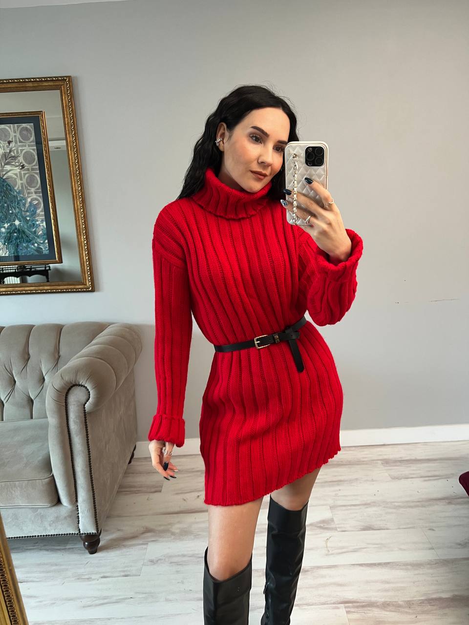 Womens Knitted Dress Turtleneck Sweater Dress