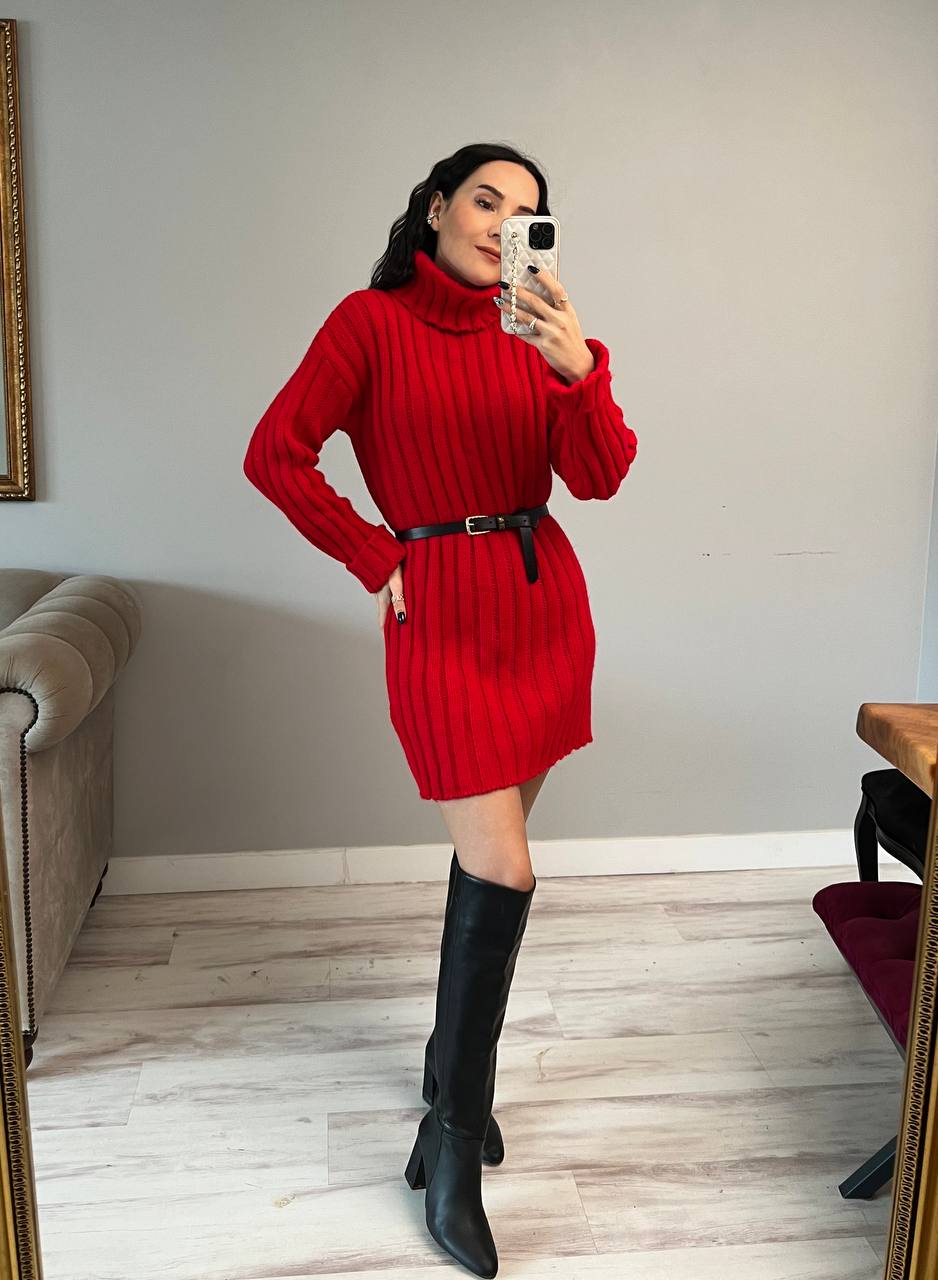 Womens Knitted Dress Turtleneck Sweater Dress