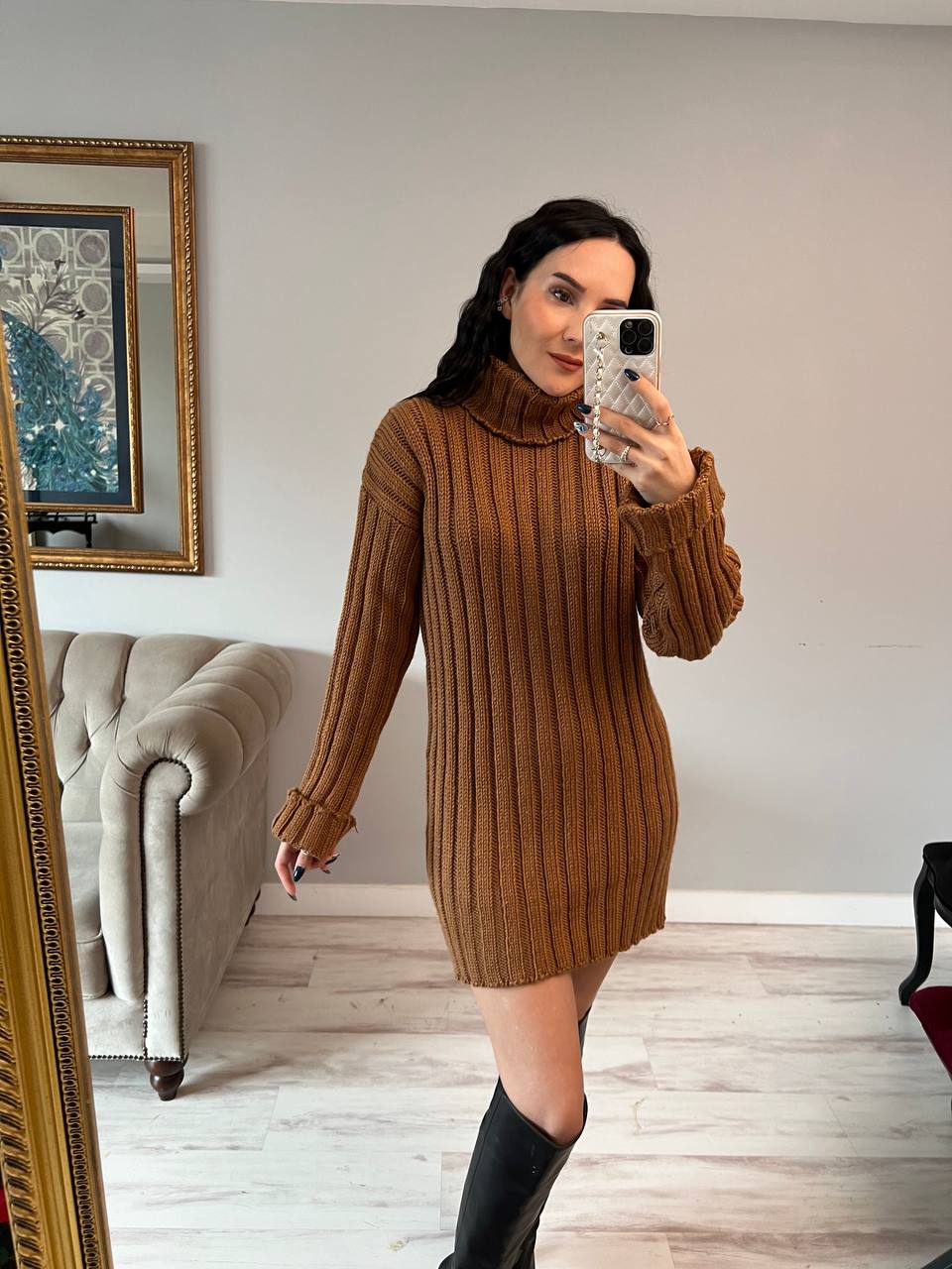 Womens Knitted Turtleneck Sweater Dress
