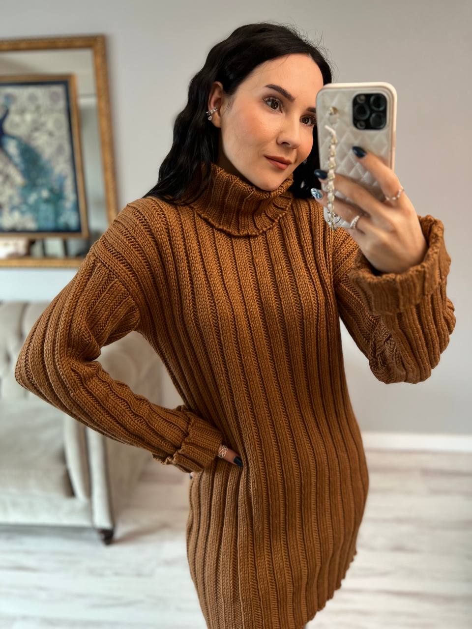 Womens Knitted Turtleneck Sweater Dress