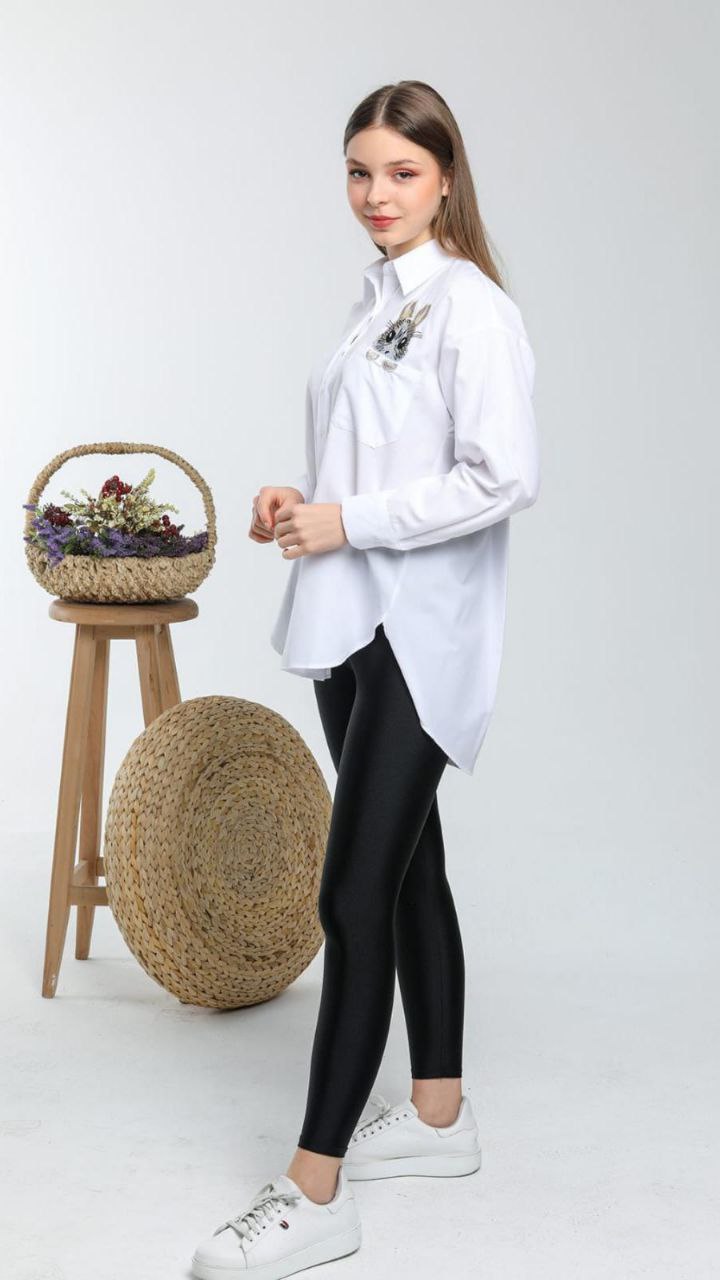 Women Long Sleeve Shirt Top Pocket With Rabbit