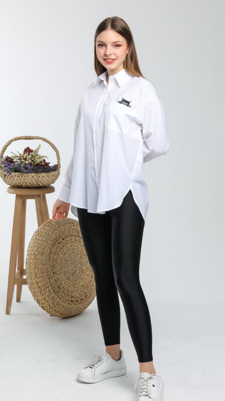 Women Long Sleeve Shirt Top Pocket With Cat