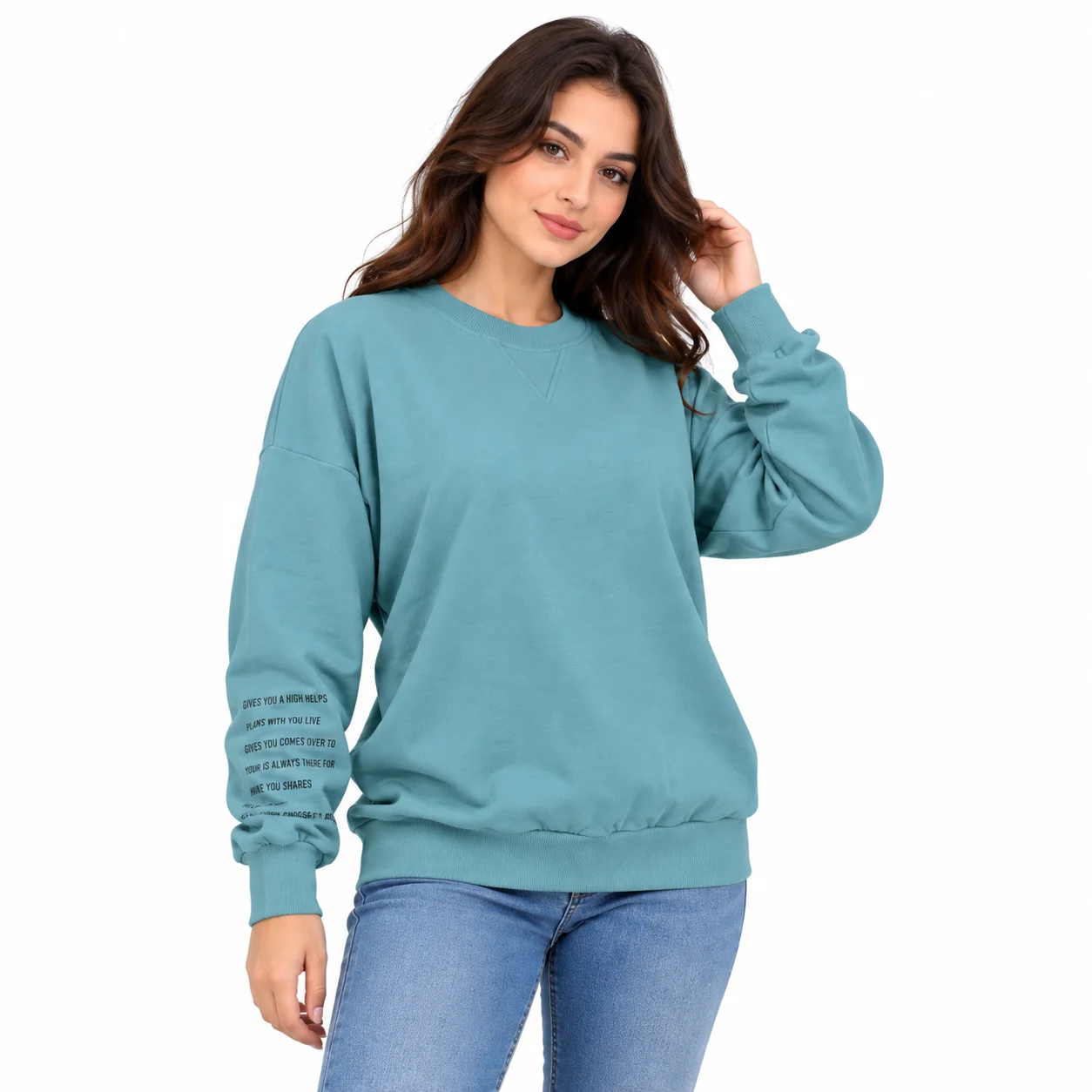 Poncik Women’s Crew Neck Oversized Sweatshirt – Long Sleeve – Turquoise color option