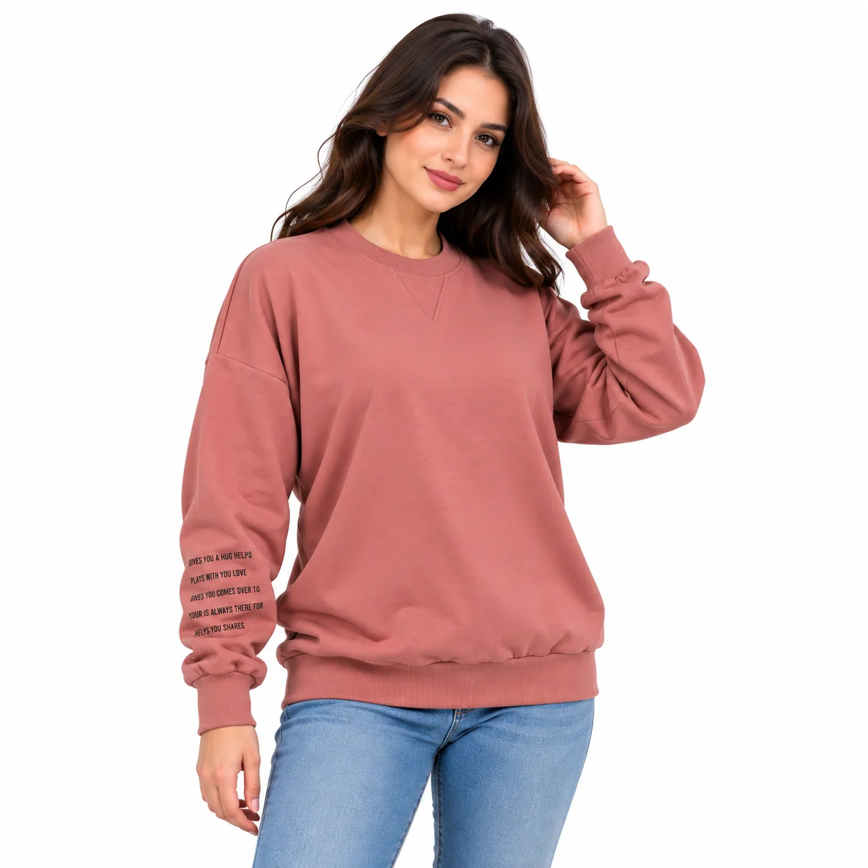 Poncik Women’s Crew Neck Oversized Sweatshirt – Long Sleeve – Dusty Rose color option