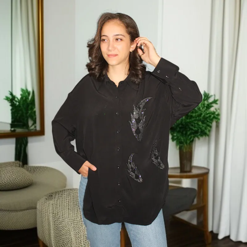 Women's Shirt with Crystals Embellishment
