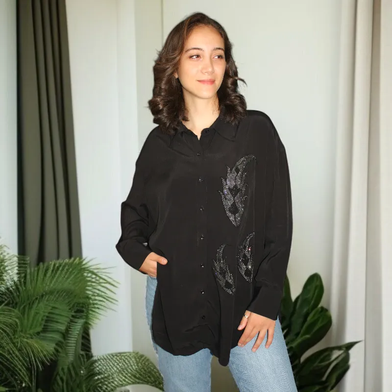 Women's Shirt with Crystals Embellishment