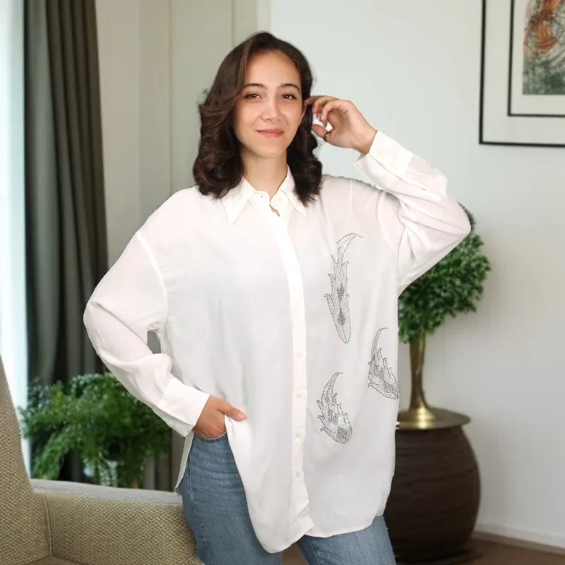 Women's Shirt with Crystals Embellishment