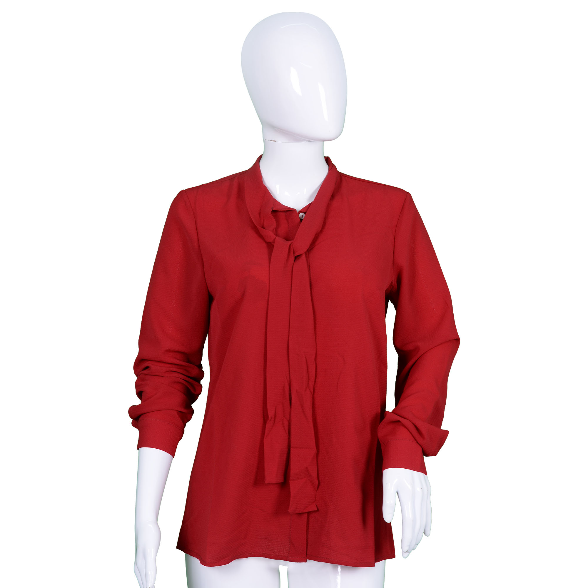 Women Bow Tie Neck Long Sleeve Shirt