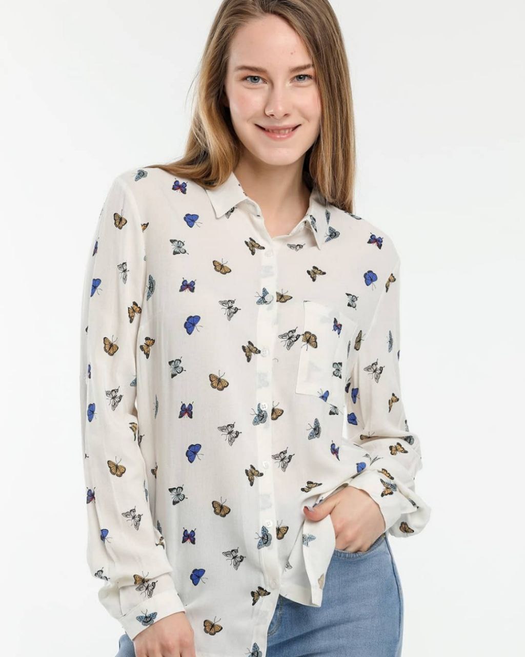 Women's Long Sleeve Shirt with Butterfly Print