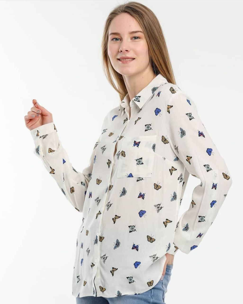 Women's Long Sleeve Shirt with Butterfly Print