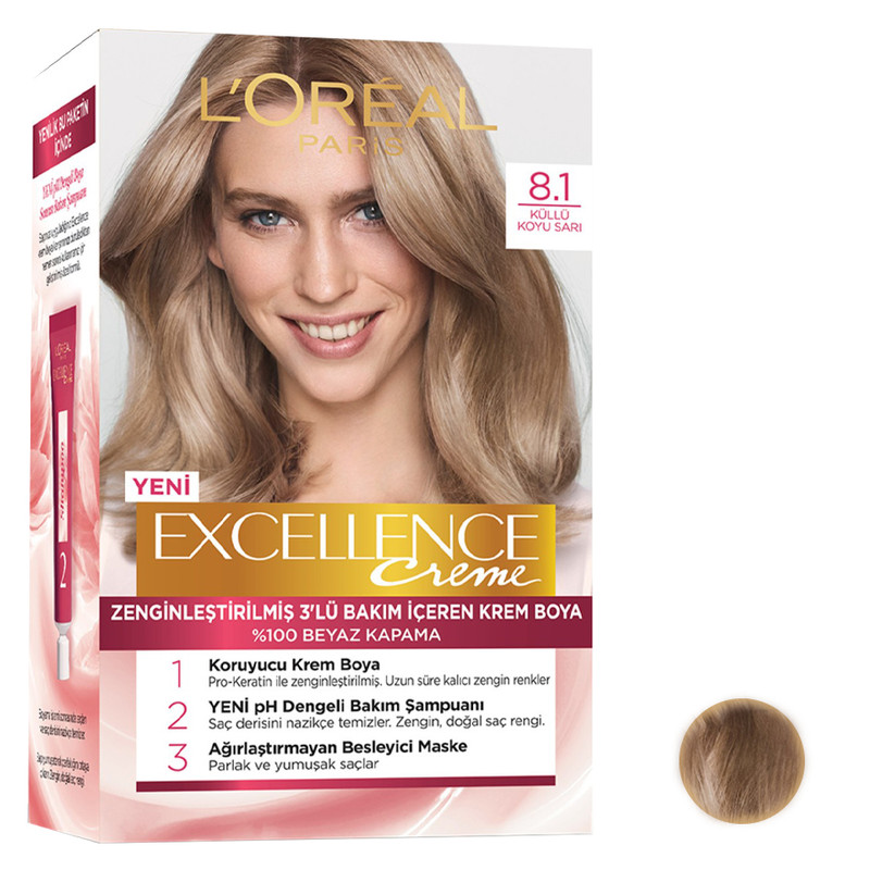 LOREAL Paris Excellence Hair Color Cream, 8.1 - Ashy Dark Blonde