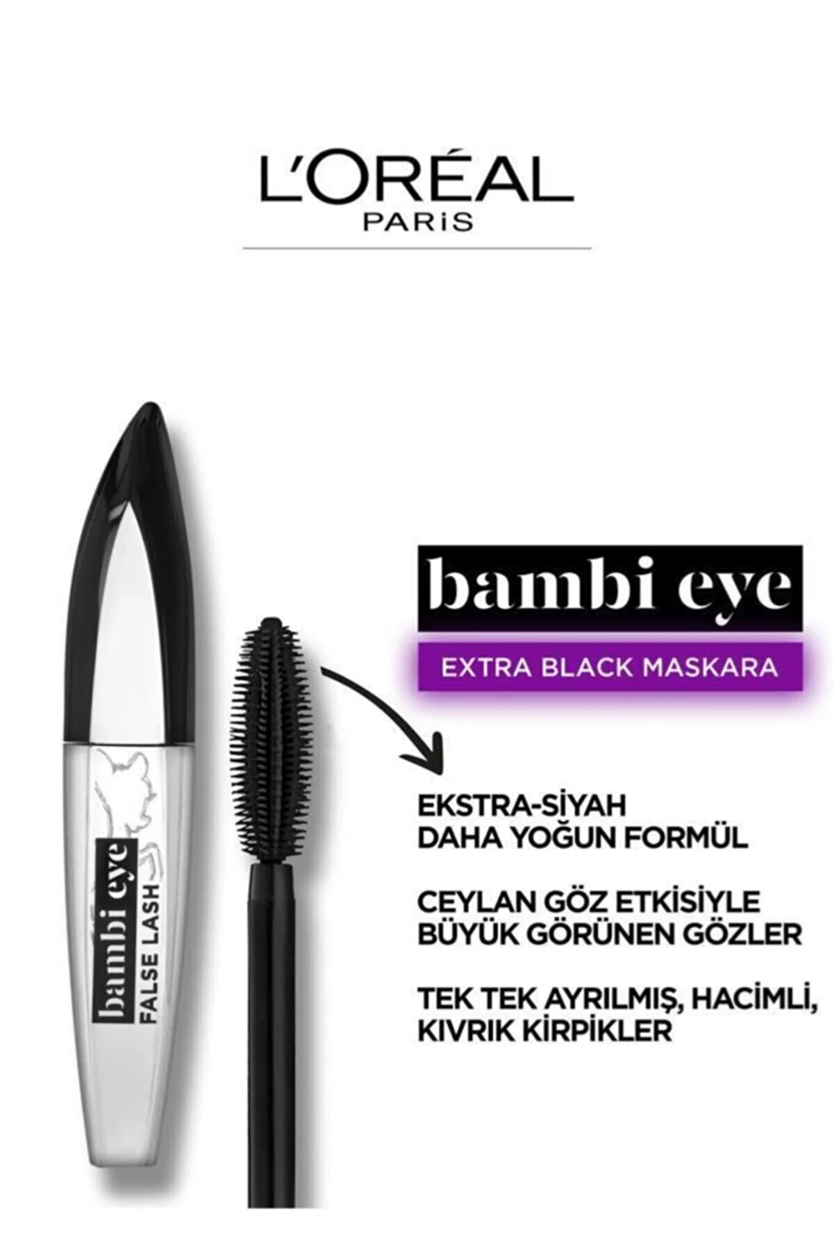 L'Oreal Paris Mascara, Bambi Eye False Lash Mascara, Extra Black for Lasting Curl and Definition, 8.9 ml