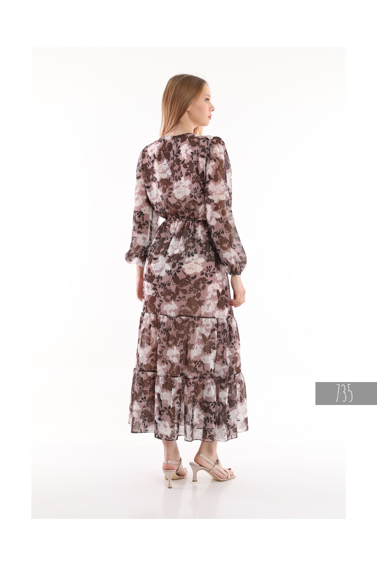 V-neck Long Chiffon Dress