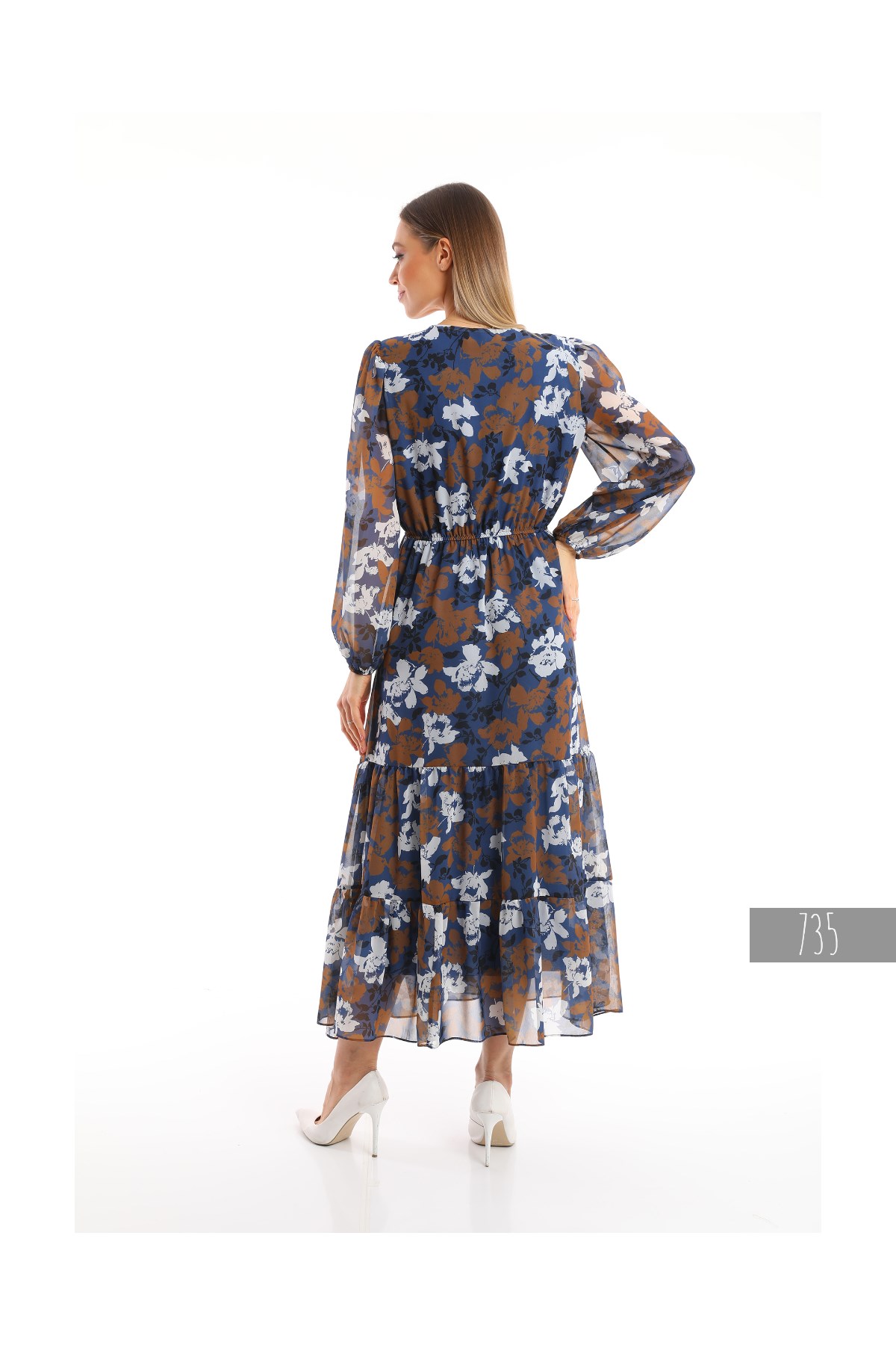 V-neck Long Chiffon Dress