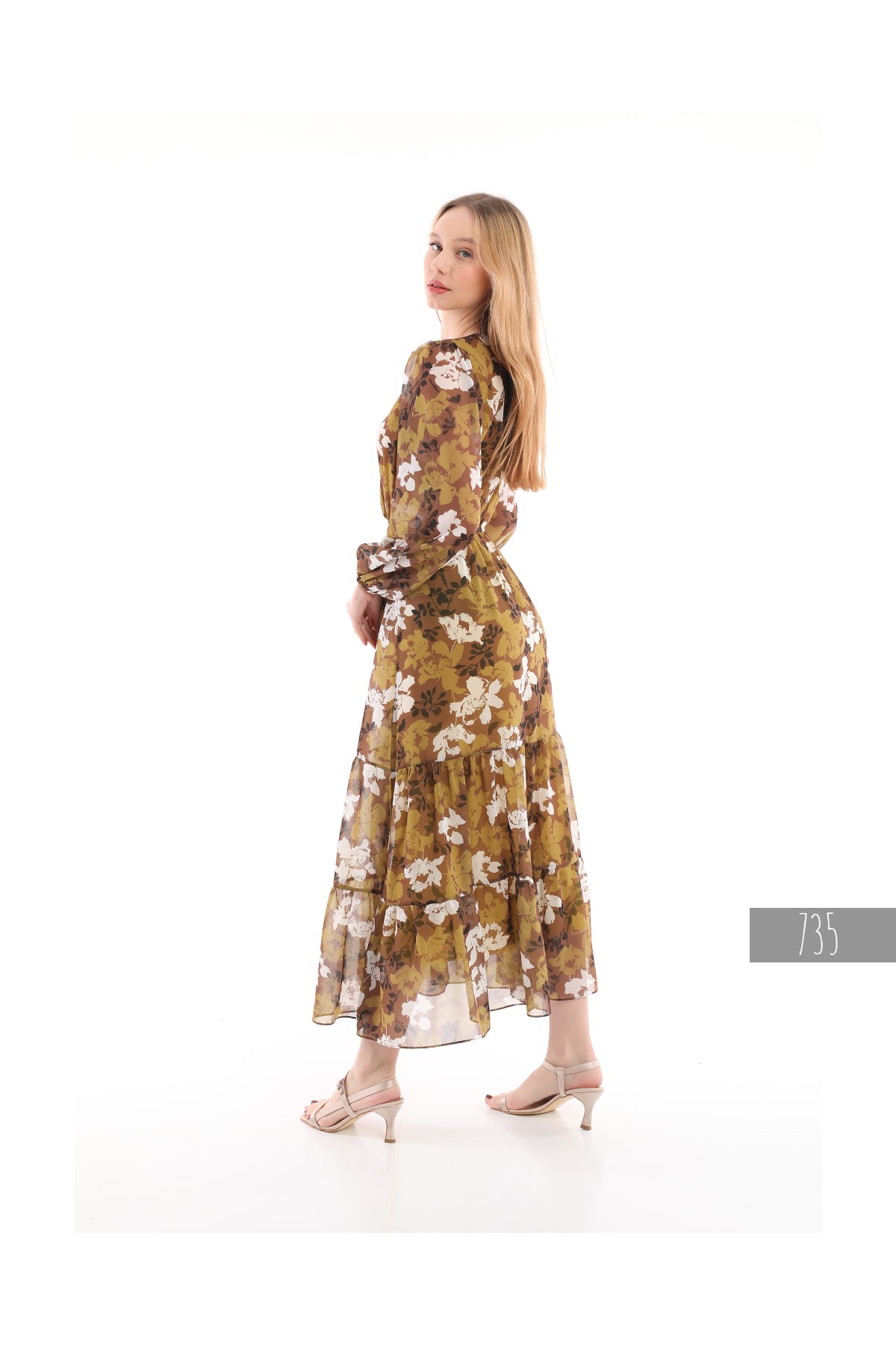 V-neck Long Chiffon Dress