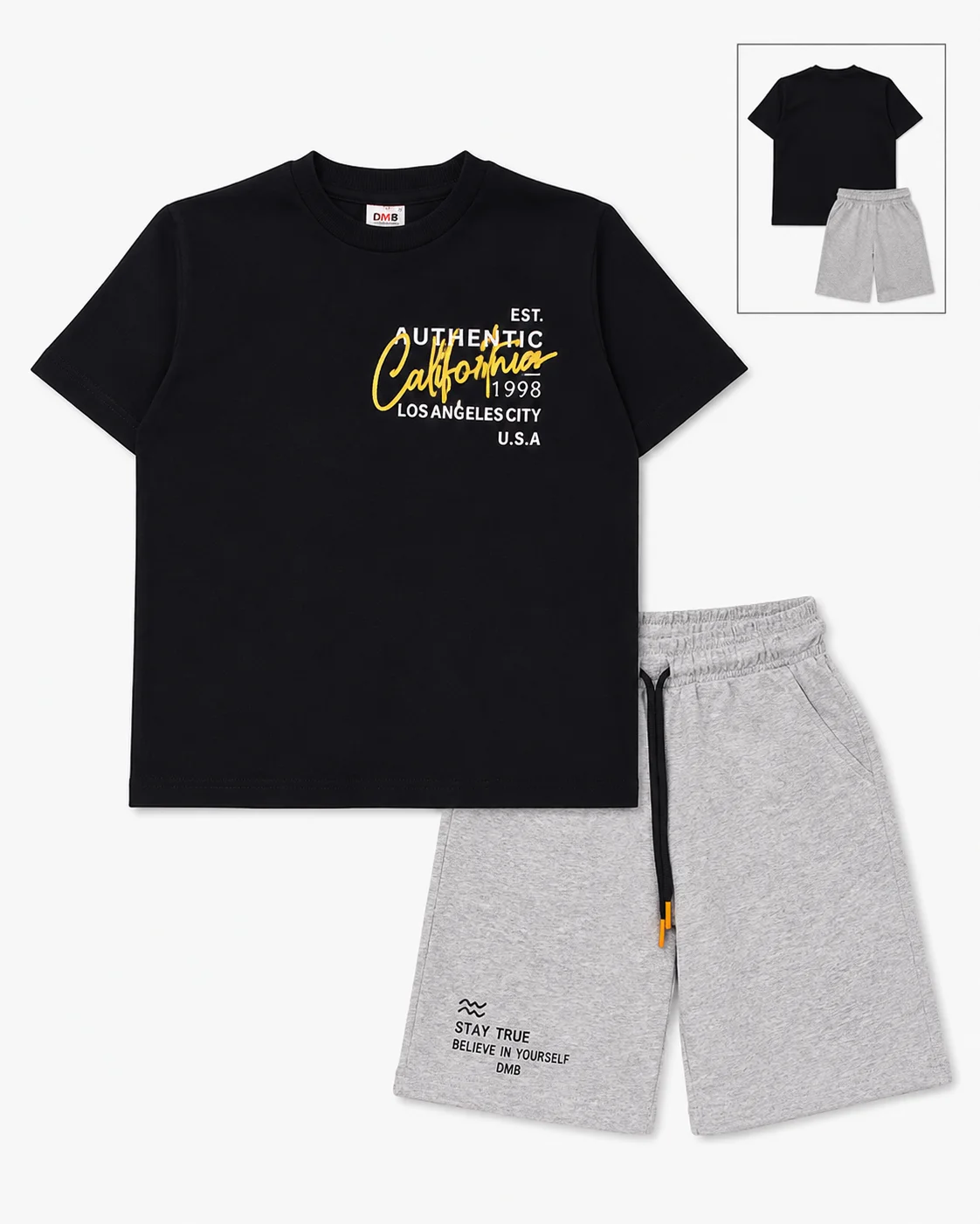 DMB Boys T-Shirt & Shorts Set – Short Sleeve – 2 Pieces – Black/Grey color option
