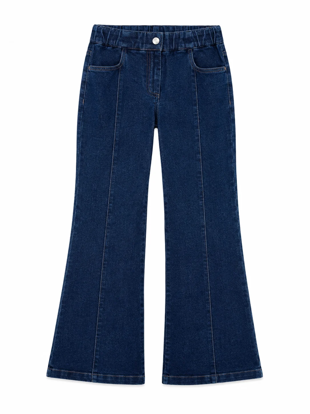 DMB Girls' Dark Blue Flared Denim Jeans – High Waist – Stretch Waistband