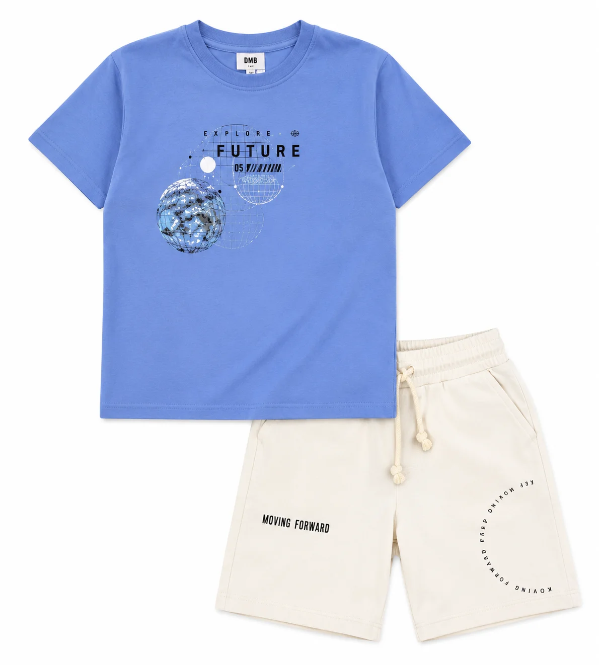 DMB Boys Printed T-Shirt & Drawstring Shorts Set – Short Sleeve – Blue & White color option