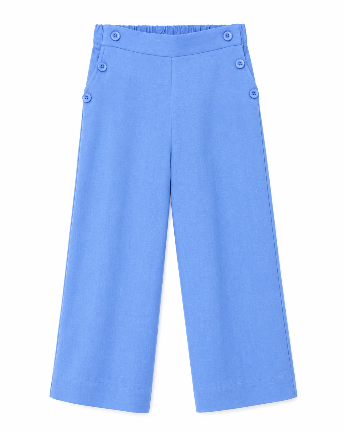 DMB Girls Wide Leg Pants – Elastic Waist with Decorative Button Detail – Sky Blue color option