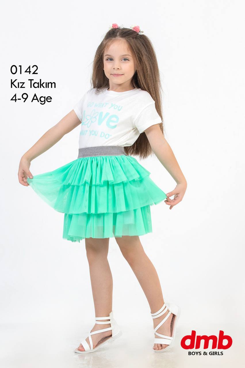 Girl Child's Short Sleeve Tulle Skirt Suit