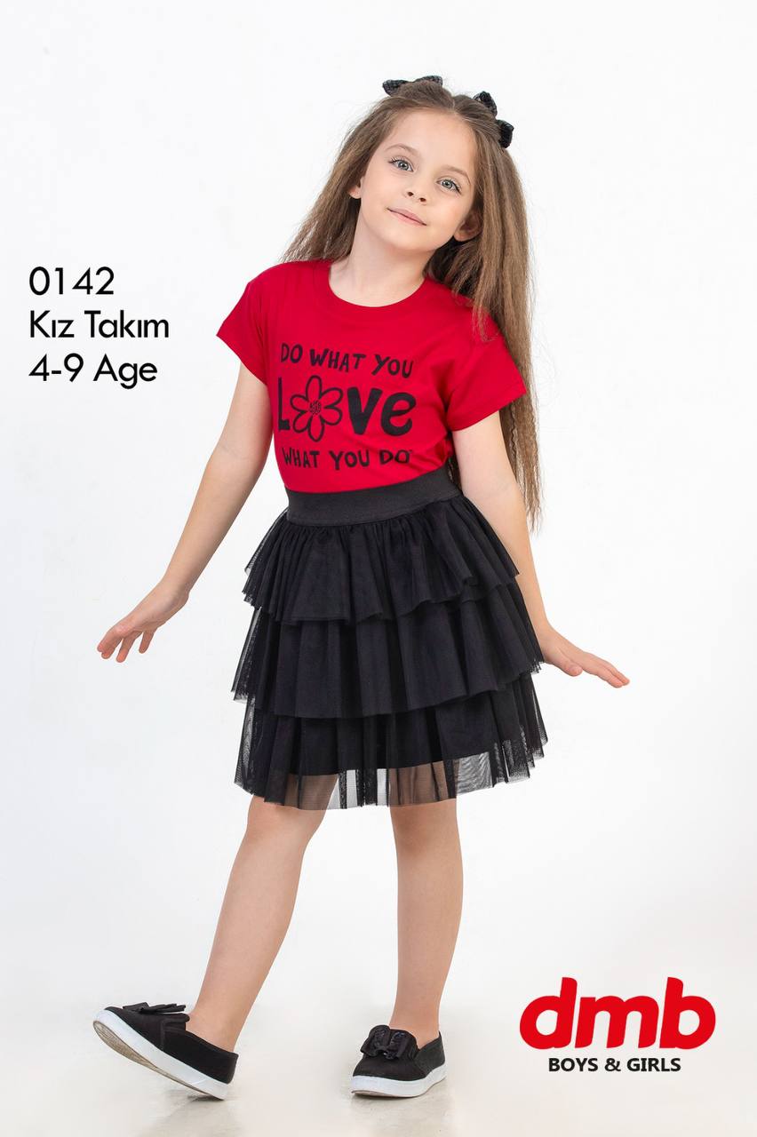 Girl Child's Short Sleeve Tulle Skirt Suit