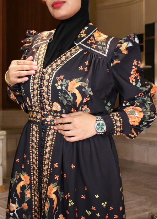 Women's Dress Black Gold & Lilac Gold