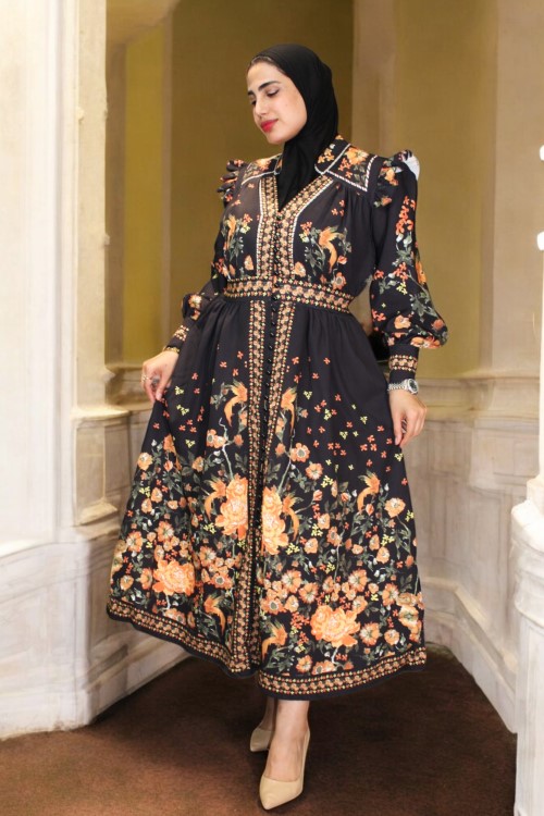 Women's Dress Black Gold & Lilac Gold