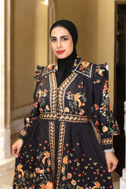 Women's Dress Black Gold & Lilac Gold