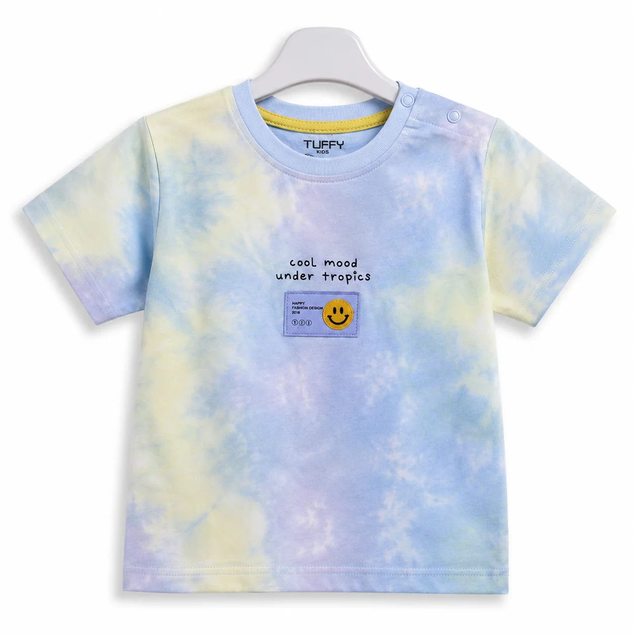Tuffy Kids Tie-Dye T-Shirt – Short Sleeve Cotton Tee – Cool Mood Under Tropics Patch – Blue/White image 1