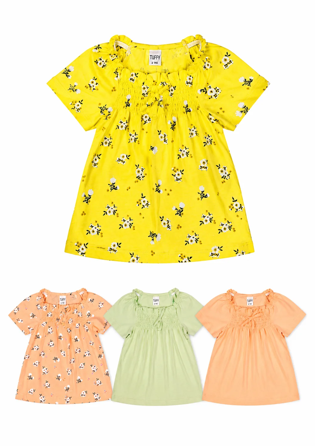 Tuffy Kids Girls Dress – Solid Color Casual Dress – Soft Cotton Fabric – Smocked Neck Design – Light Green