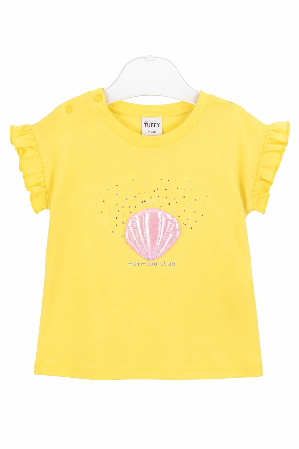Tuffy Kids Girls T-Shirt – Mermaid Club Print – Soft Cotton Fabric – Ruffle Sleeve Design – Light Yellow color option