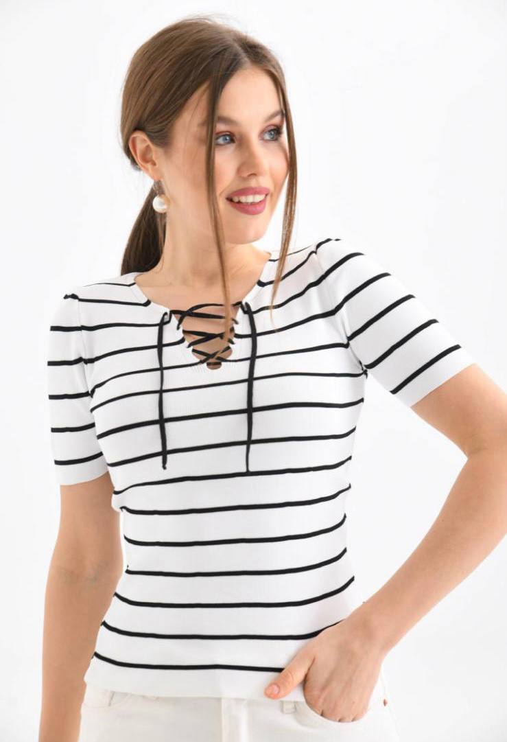 Women Fashion V Neck T Shirt Short Sleeve