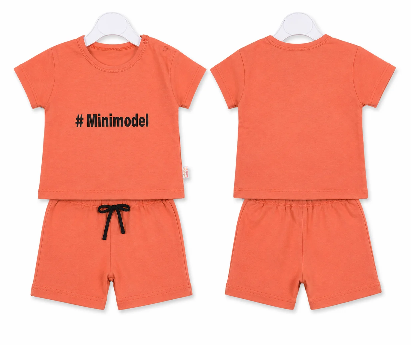 Beyaz Bebek Baby Short Sleeve T-Shirt & Shorts Set – "#Minimodel" Print – Coral – 2 Pieces color option
