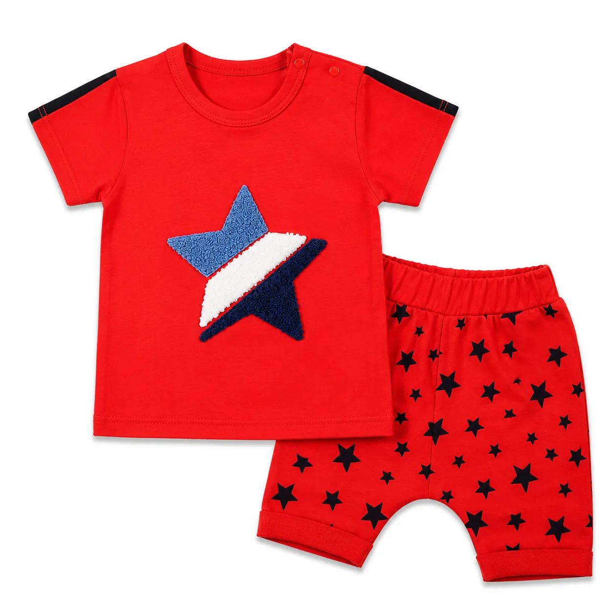 Beyaz Bebek Boys' T-Shirt & Shorts Set – Star Print – Short Sleeve – red– 2 Pieces color option