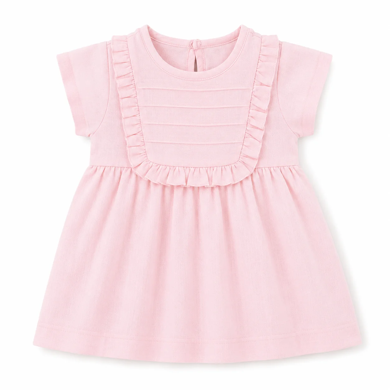 Beyaz Bebek Baby Girls Dress with Ruffle Front Detail & Short Sleeves – Light Pink color option